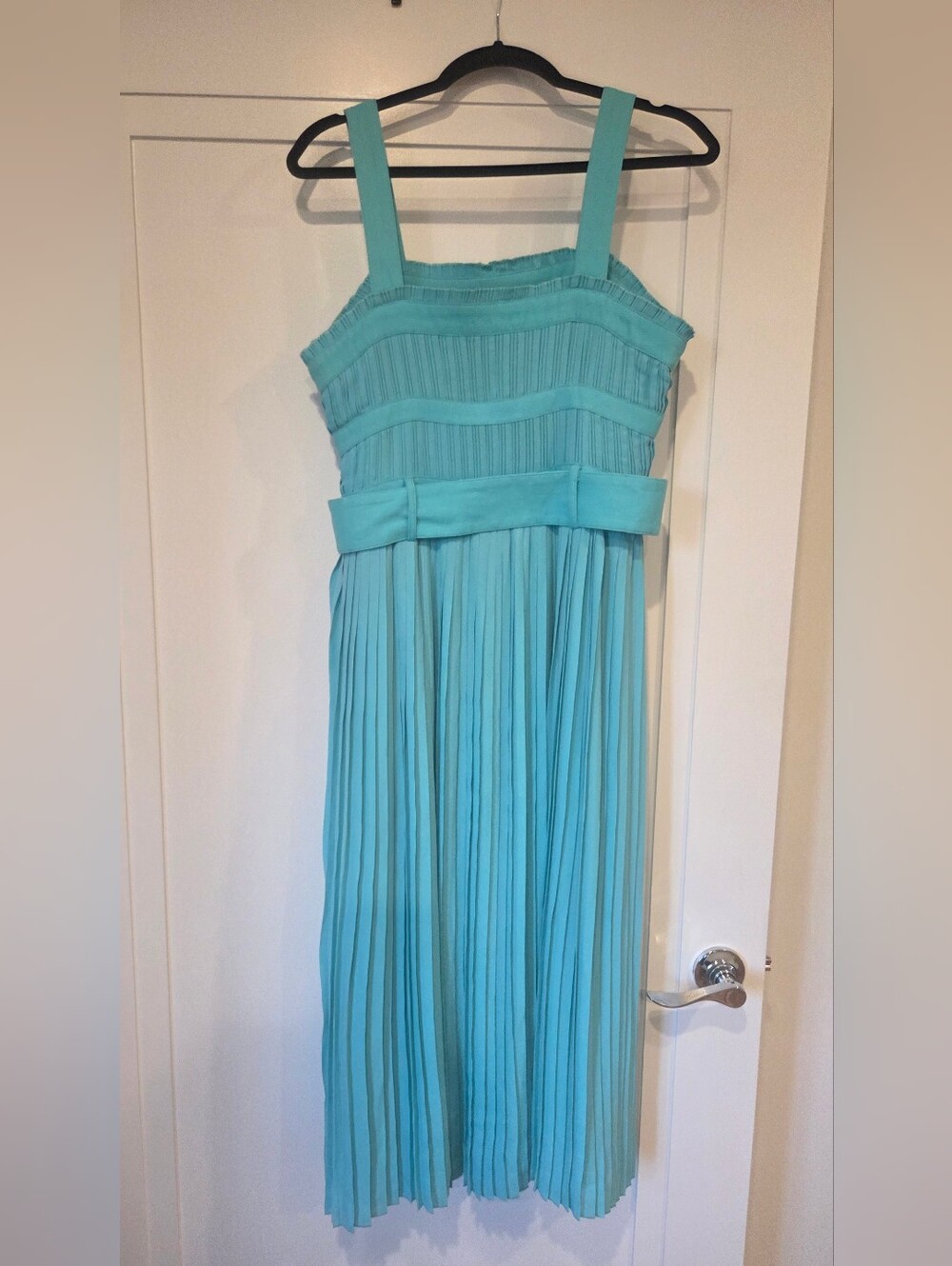 Vintage Aqua Blue Pleated Sundress with Belted Waist